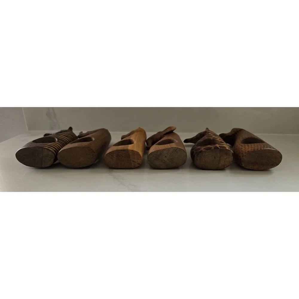 Vintage African Animals Besmo Kenya Hand Carved Wooden Napkin Rings Set Of‎ Six